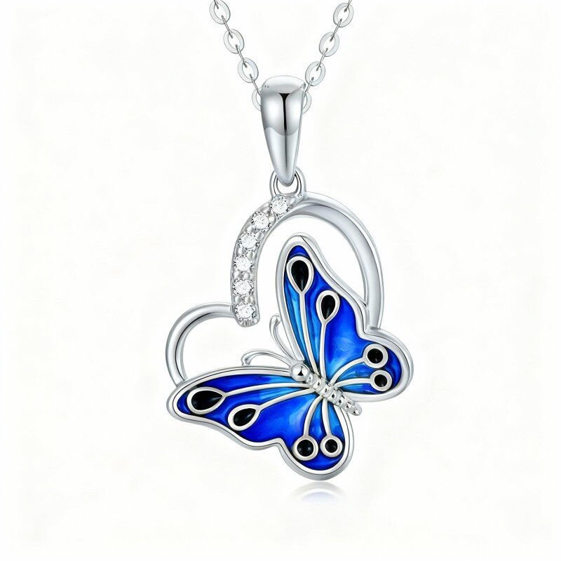 10K White Gold Cubic Zirconia Butterfly Pendant Necklace-2
