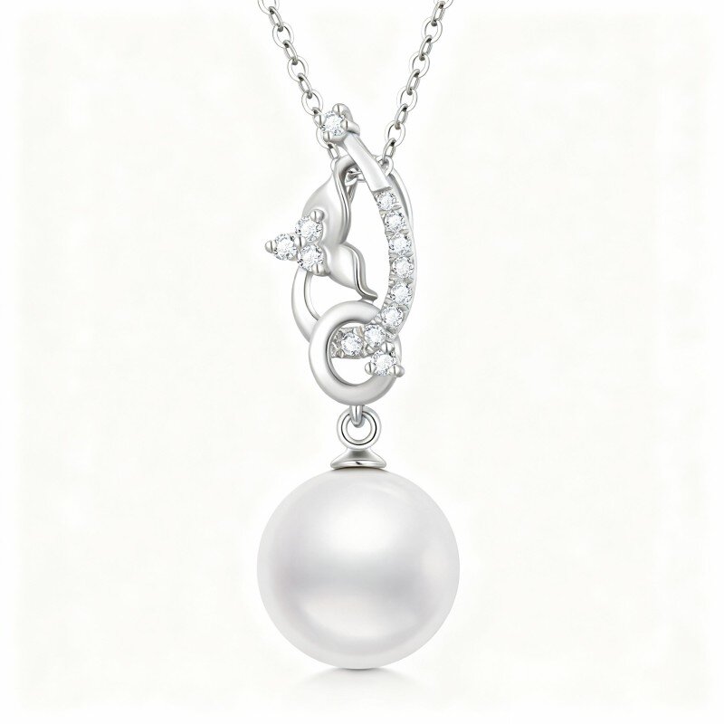 10K White Gold Cubic Zirconia Butterfly Pendant Necklace-17