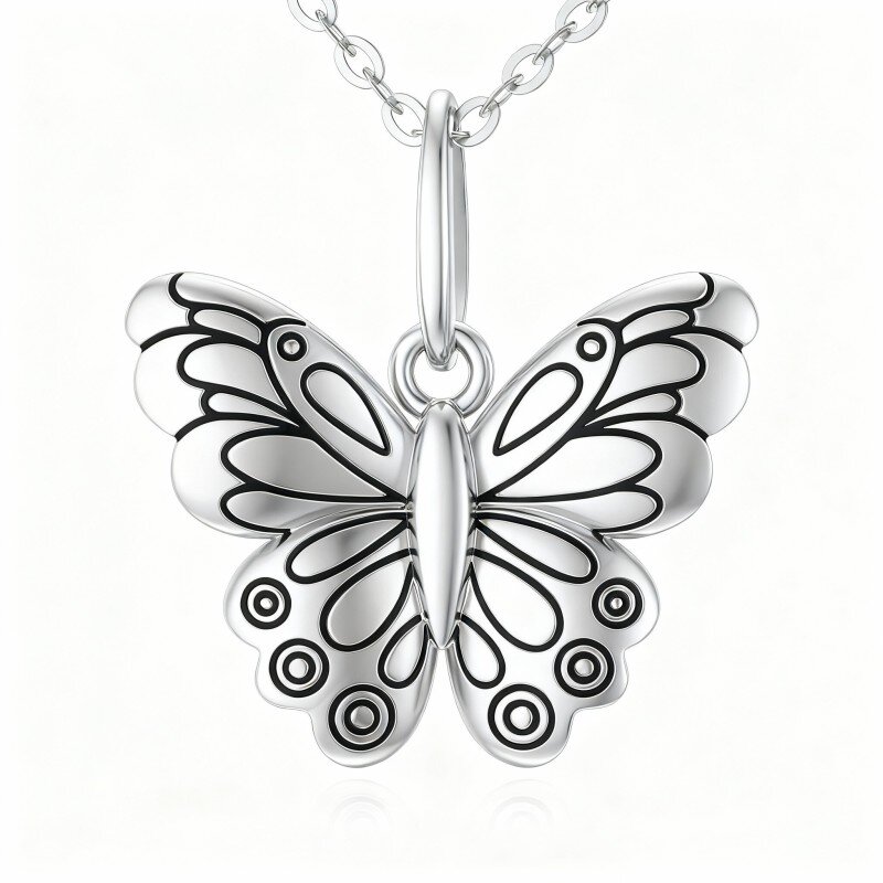 10K White Gold Butterfly Pendant Necklace-20