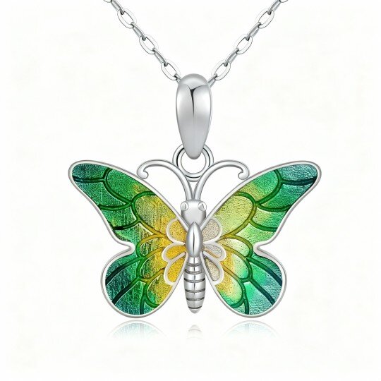 Colar com pendente de borboleta em ouro branco 10K