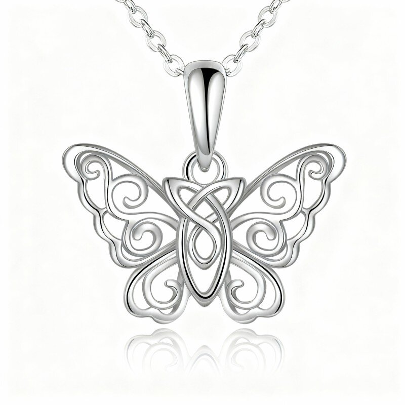 Colar com pendente de borboleta em ouro branco 10K-17