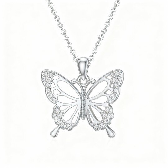 Halskette mit Schmetterlingsanhänger aus 10-karätigem Weißgold mit Zirkonia