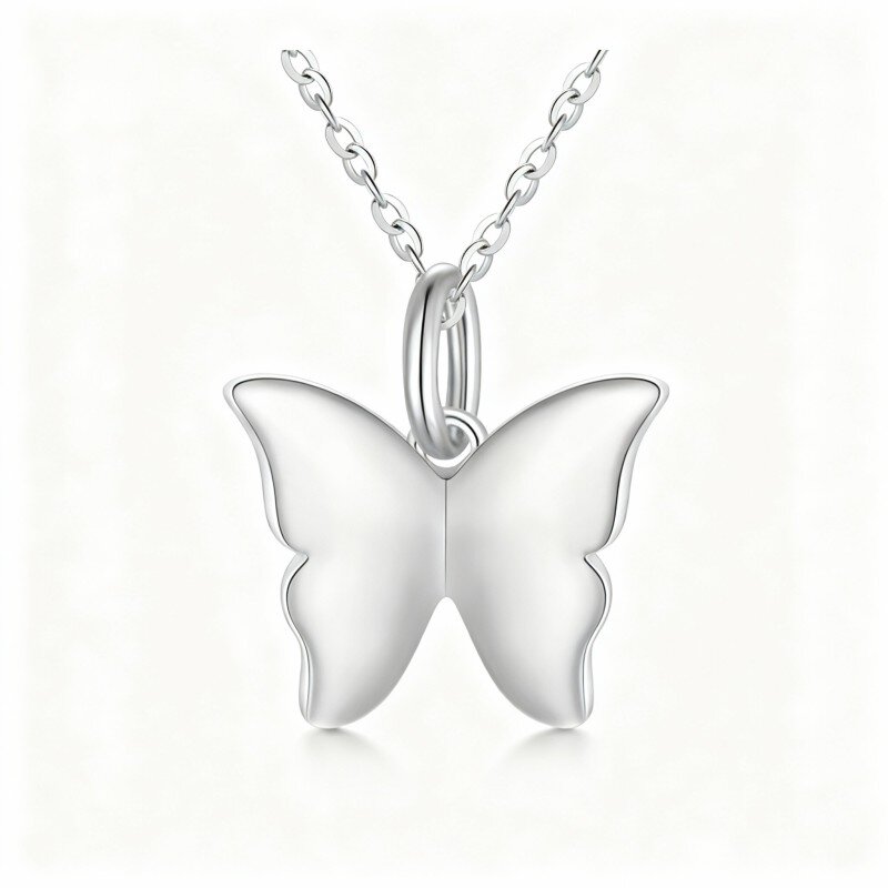 10K White Gold Butterfly Pendant Necklace-20