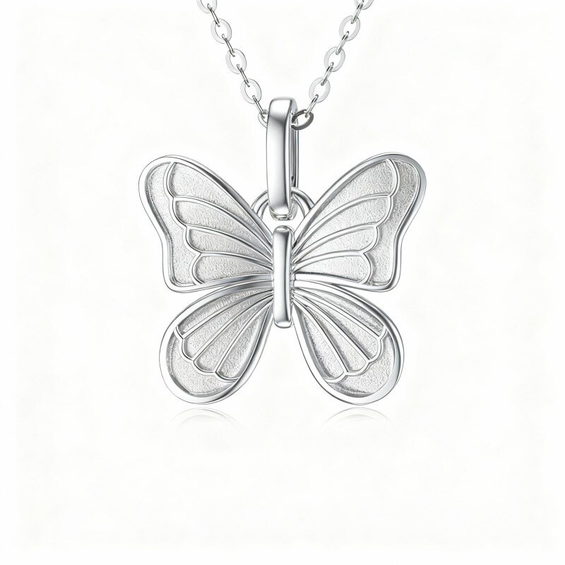 9K White Gold Butterfly Pendant Necklace-16