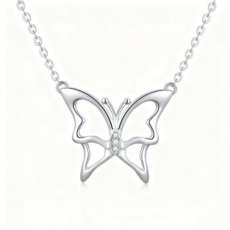 10K White Gold Cubic Zirconia Butterfly Pendant Necklace-11