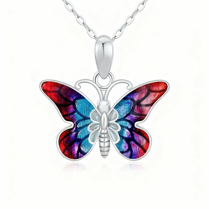 Colar com pendente de borboleta em ouro branco 10K-6