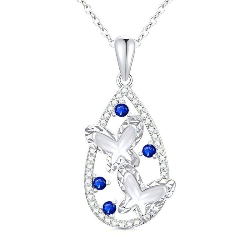 Platinum with White Gold Plated Cubic Zirconia Butterfly Pendant Necklace-1