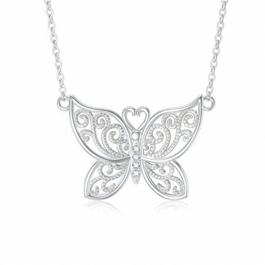 10K White Gold Cubic Zirconia Butterfly Pendant Necklace