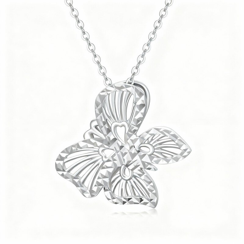 9K White Gold Butterfly Pendant Necklace-15