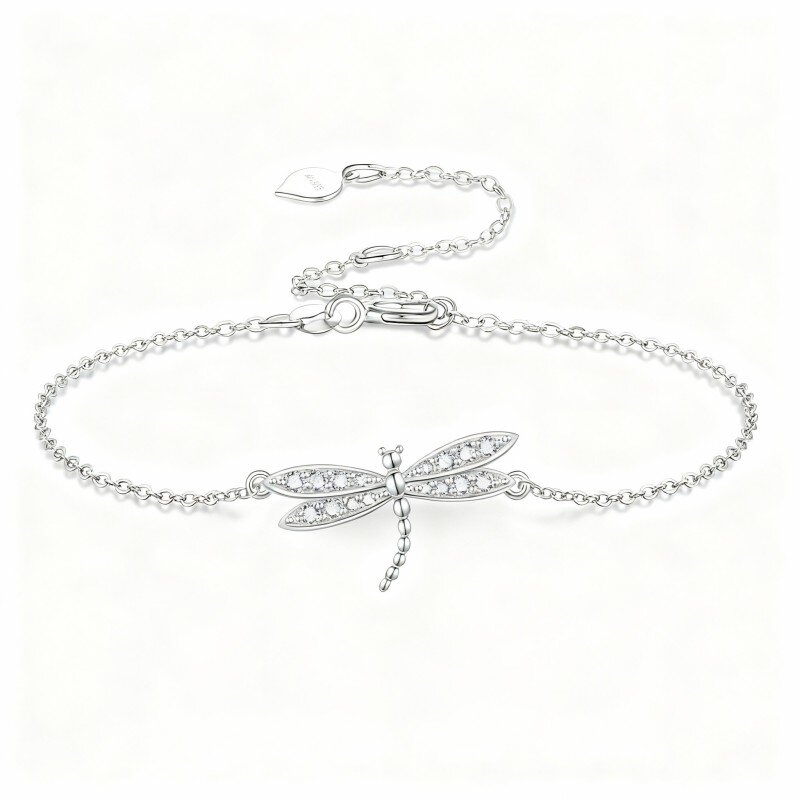 Tornozeleira de camada única com pendente de borboleta em ouro branco de 10 quilates e zircónias cúbicas-9