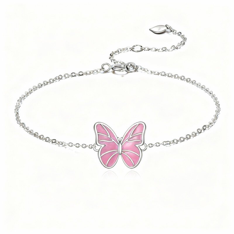 Cavigliera con ciondolo a forma di farfalla in oro bianco 10K-3