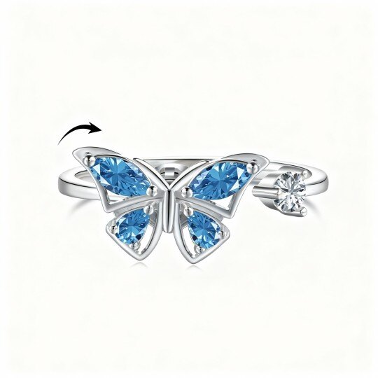 10K White Gold Cubic Zirconia Butterfly Spinner Ring