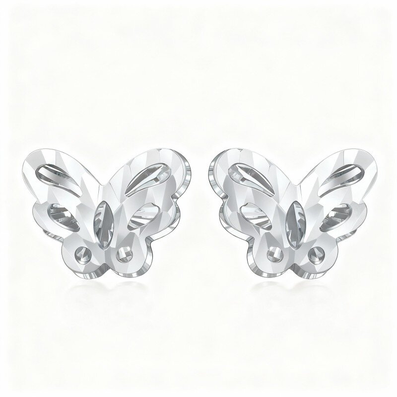 10K White Gold Butterfly Stud Earrings-14