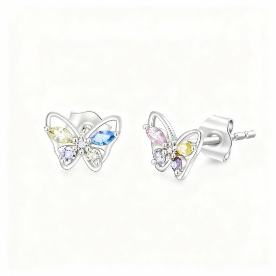 10K White Gold Cubic Zirconia Butterfly Stud Earrings