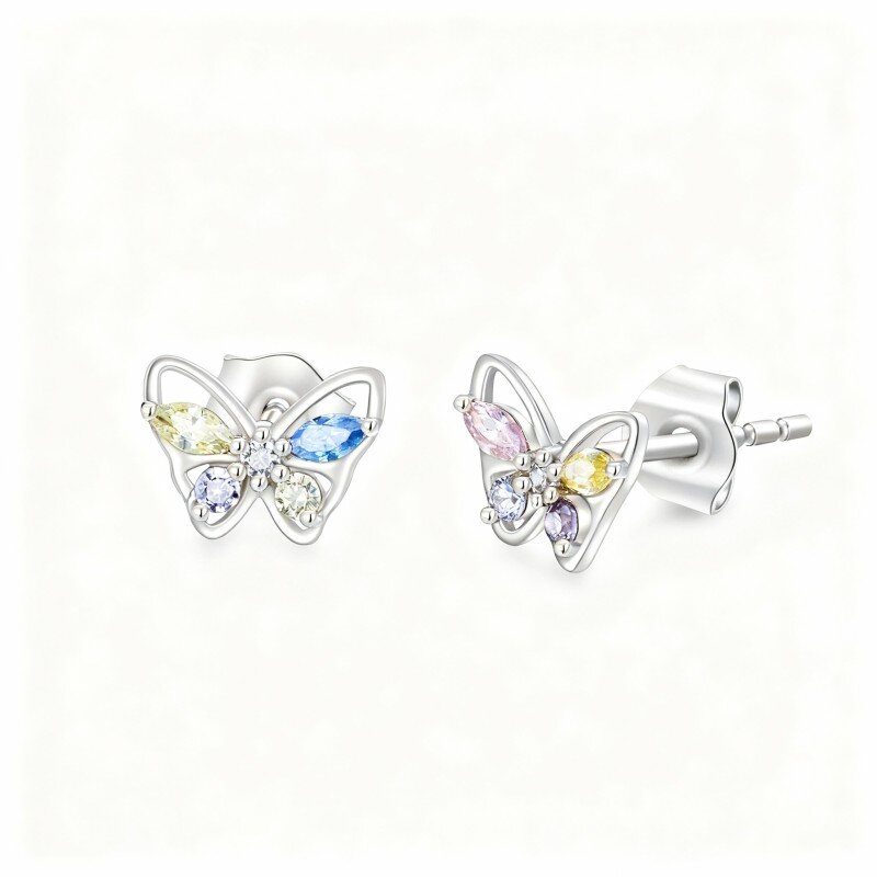 10K White Gold Cubic Zirconia Butterfly Stud Earrings-17
