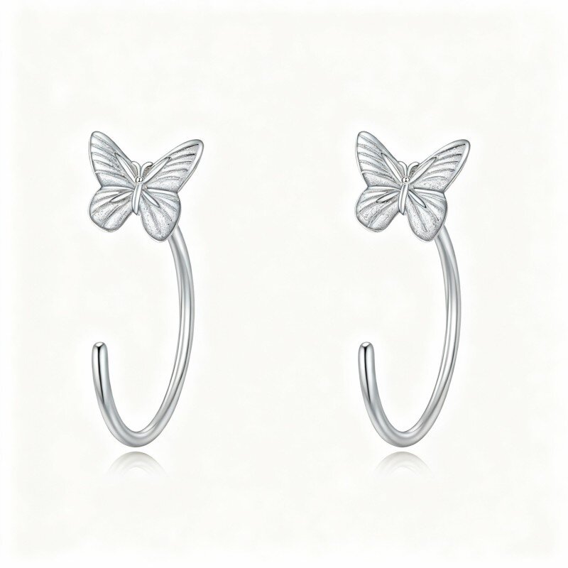 10K White Gold Butterfly Stud Earrings-13