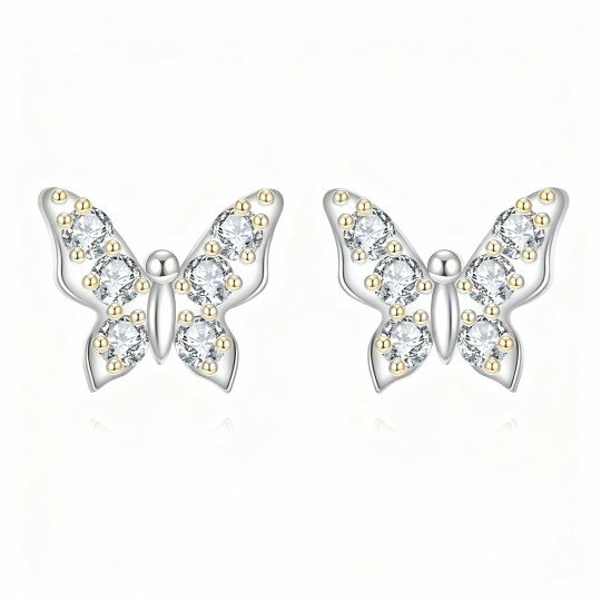 10K White Gold Cubic Zirconia Butterfly Stud Earrings