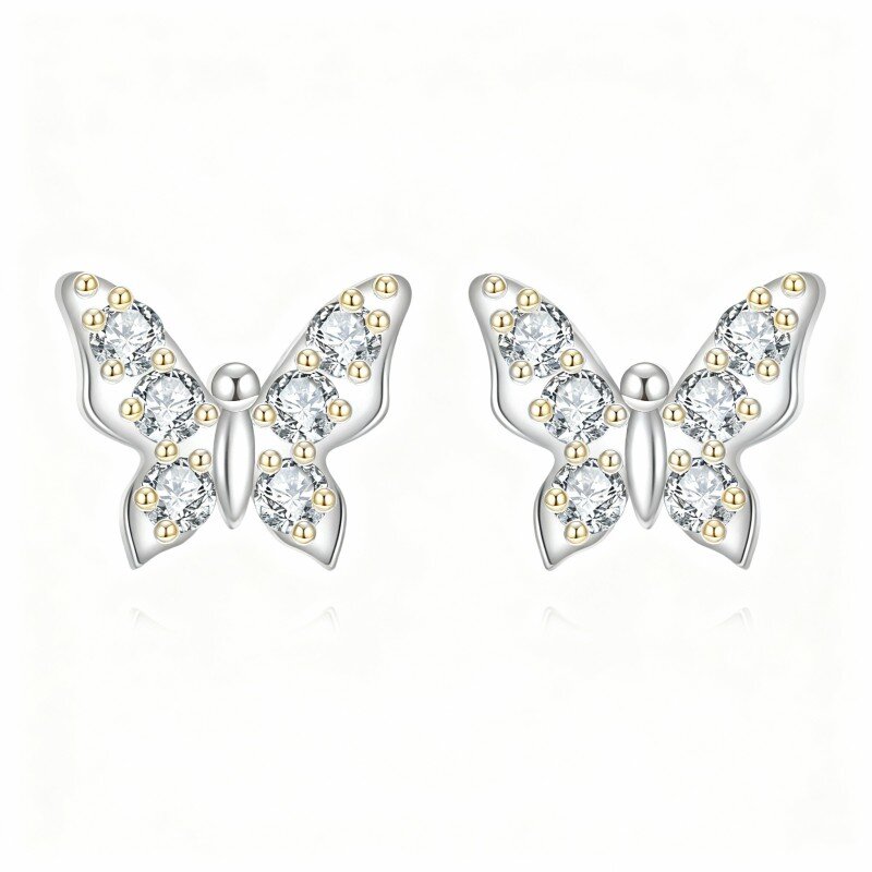 10K White Gold Cubic Zirconia Butterfly Stud Earrings-3