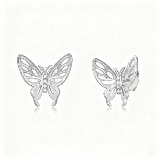 10K White Gold Cubic Zirconia Butterfly Stud Earrings