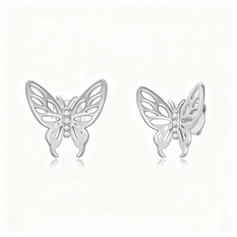 10K White Gold Cubic Zirconia Butterfly Stud Earrings-4