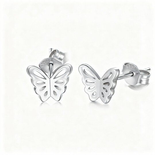 10K White Gold Butterfly Stud Earrings