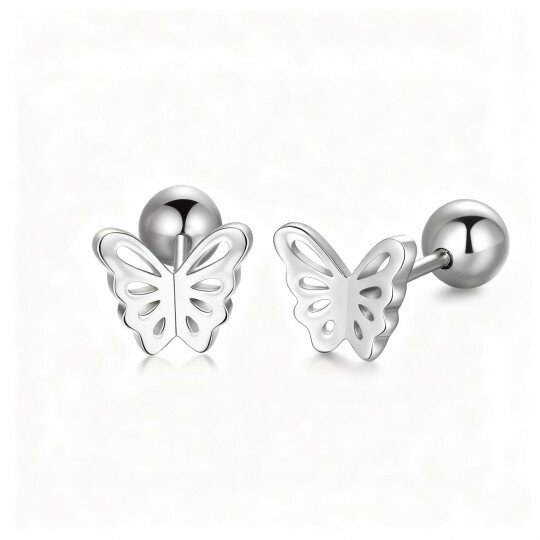 10K White Gold Butterfly Stud Earrings