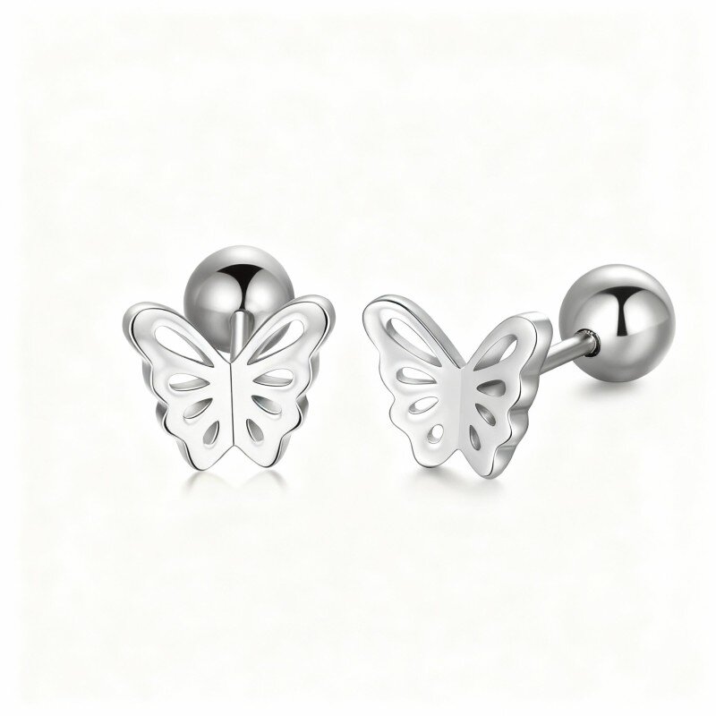 10K White Gold Butterfly Stud Earrings-11