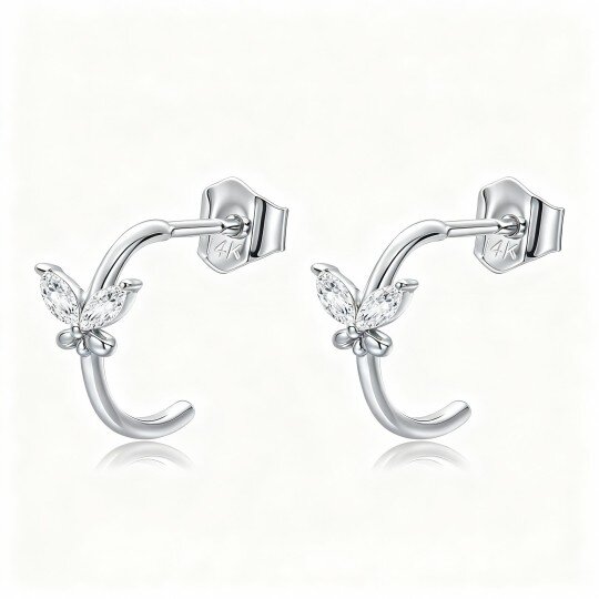 10K White Gold Cubic Zirconia Butterfly Stud Earrings