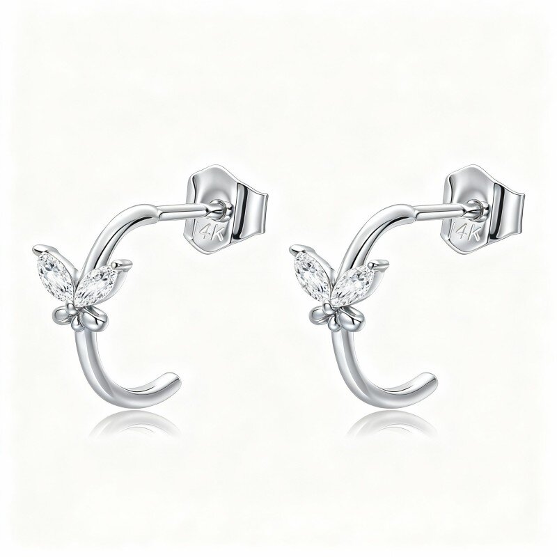 10K White Gold Cubic Zirconia Butterfly Stud Earrings-5