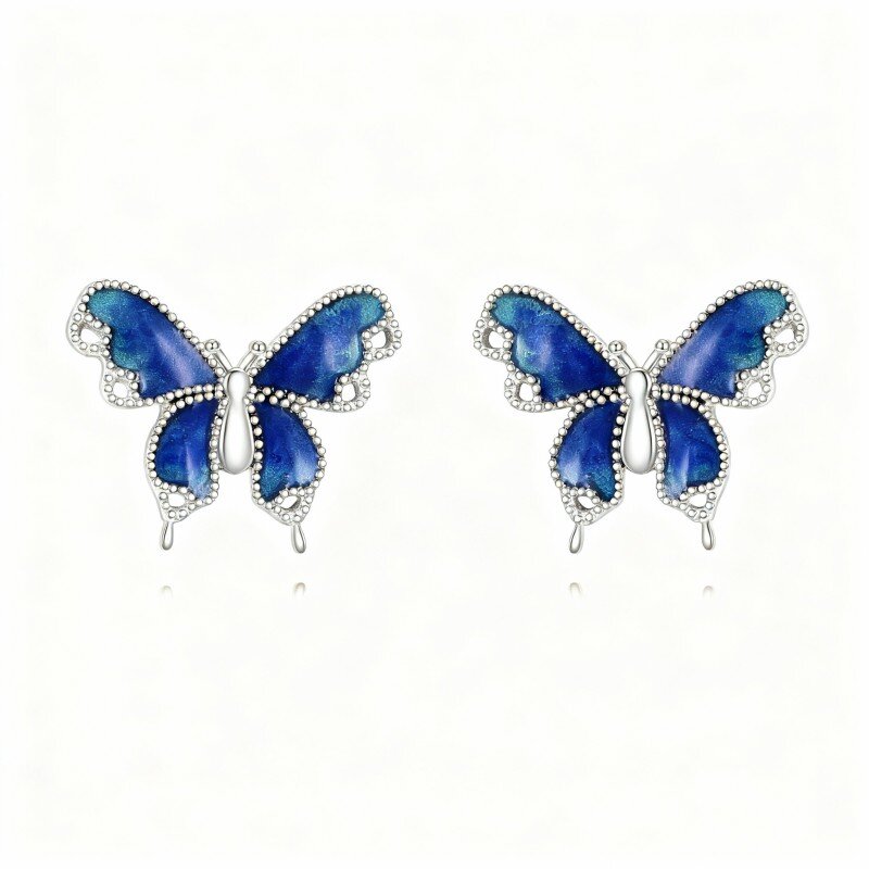 10K White Gold Butterfly Stud Earrings-18