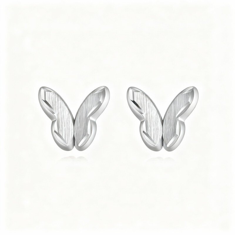 10K White Gold Butterfly Stud Earrings-9