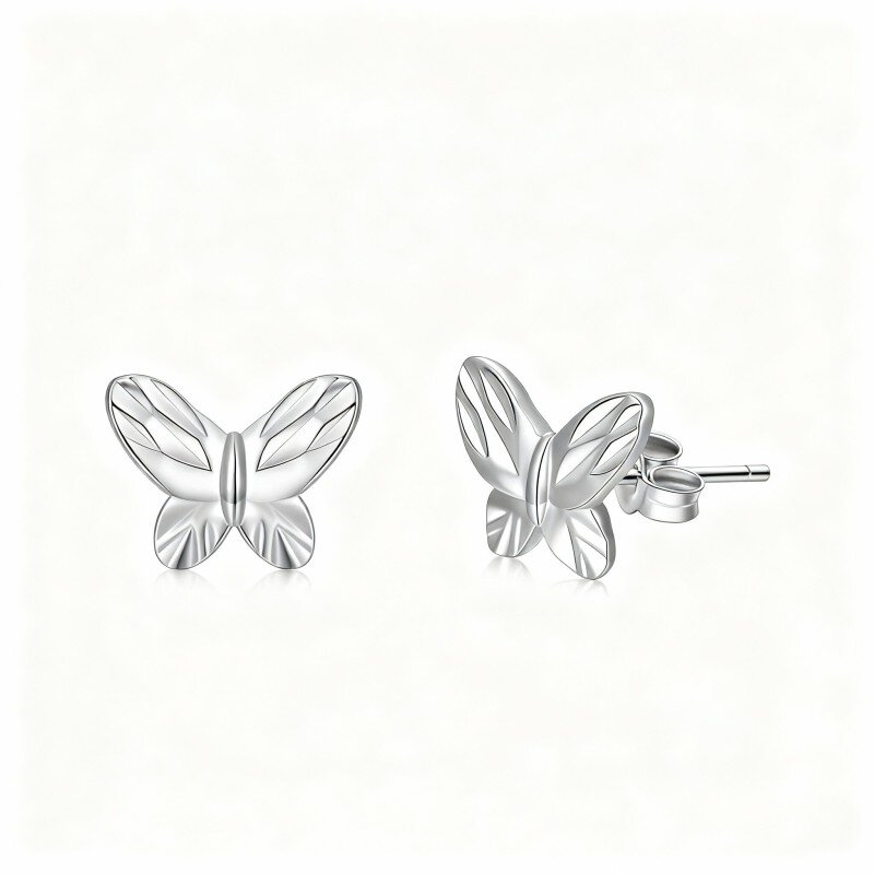 10K White Gold Butterfly Stud Earrings-19