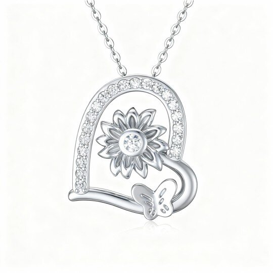 Halskette aus 10-karätigem Weißgold mit Zirkonia-Anhänger in Schmetterlings-, Sonnenblumen- und Herzform