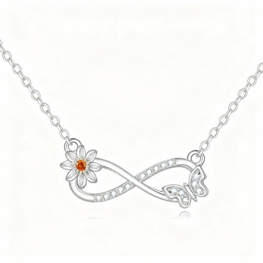 Collier pendentif en or blanc 10 carats avec papillon, tournesol et symbole de l'infini en zircon cubique