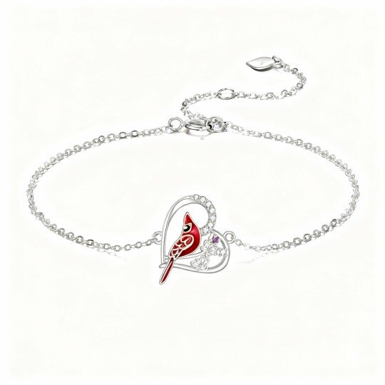 10K White Gold Cubic Zirconia Cardinal & Heart Charm Bracelet