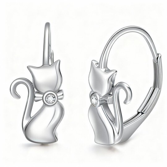 Brincos de argola em forma de gato com zircónias cúbicas em ouro branco 18K