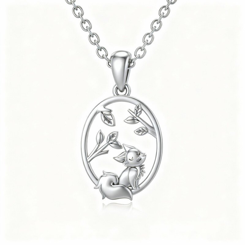 قلادة من الذهب الأبيض عيار 10 قيراط بتصميم قطة وأوراق شجر-4