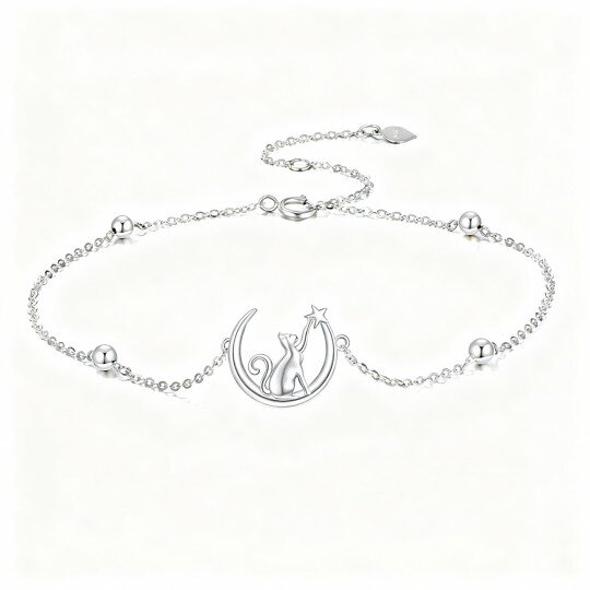 10K White Gold Cat & Moon Charm Bracelet