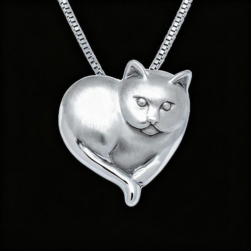 Colar com pendente de gato em ouro branco 10K-10