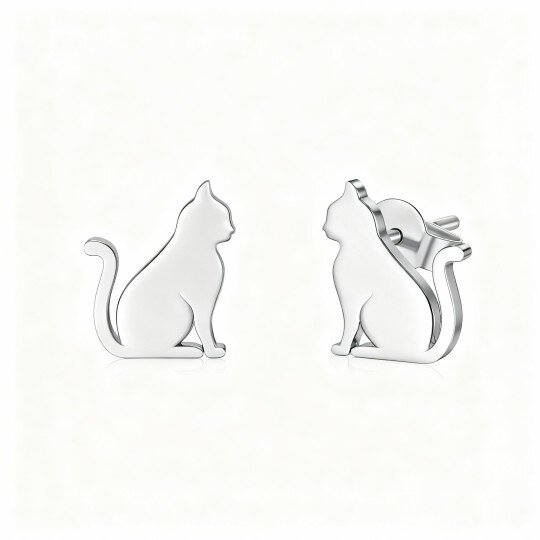 10K White Gold Cat Stud Earrings