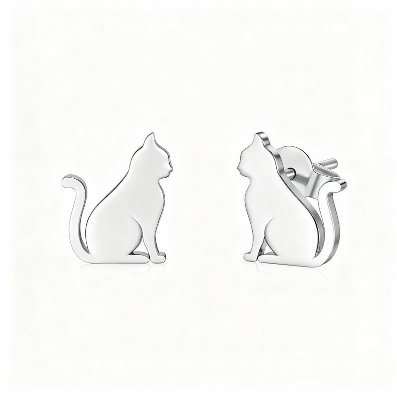 Brincos de gato em ouro branco 10K-3