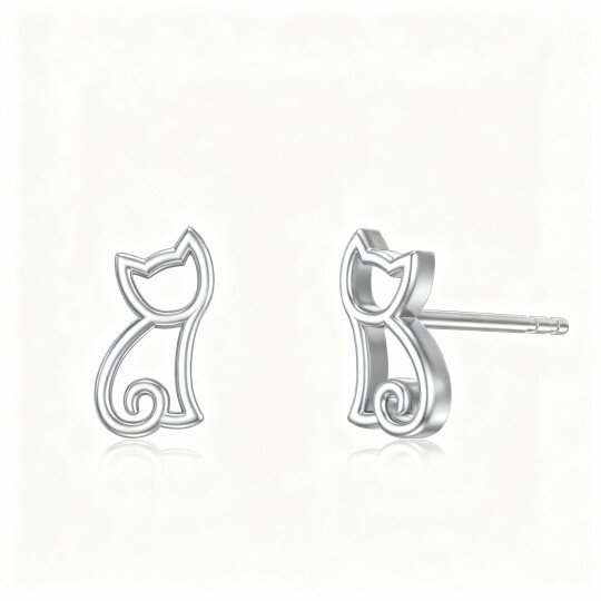 10K White Gold Cat Stud Earrings