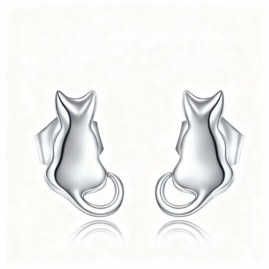 10K White Gold Cat Stud Earrings