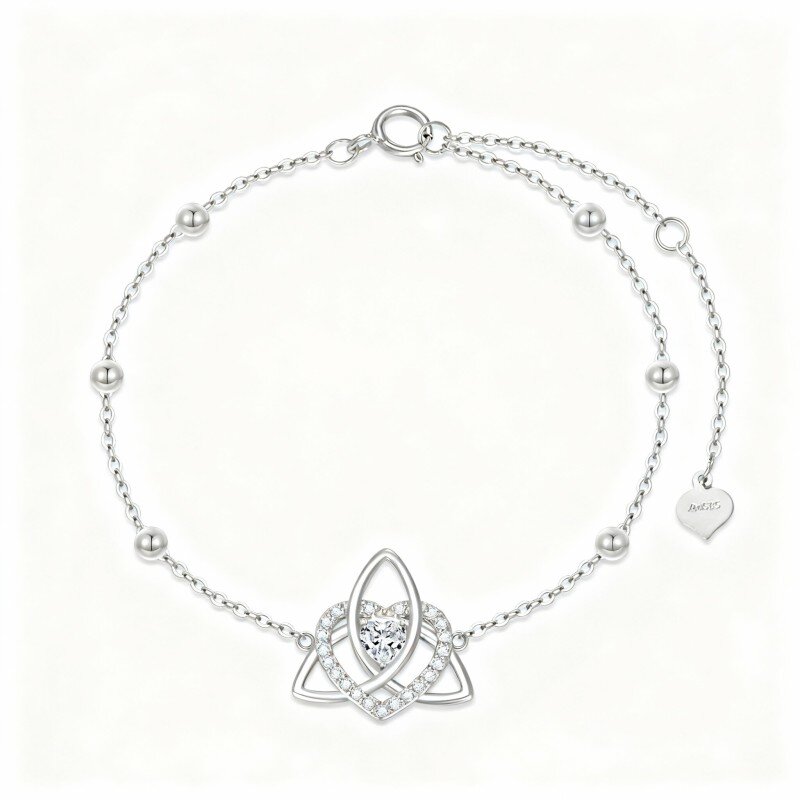 Pulseira com pendente de nó celta em ouro branco 10K e zircónias cúbicas-2