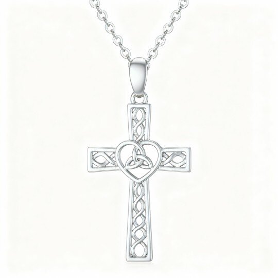 Collana con ciondolo a croce e nodo celtico in oro bianco 10K