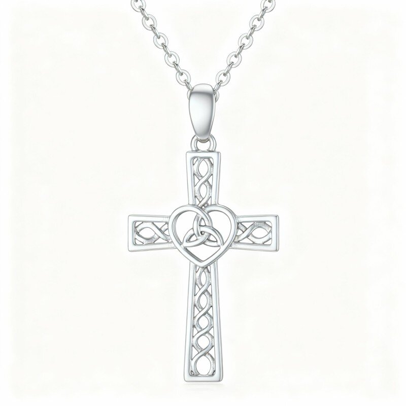Collana con ciondolo a croce e nodo celtico in oro bianco 10K-19