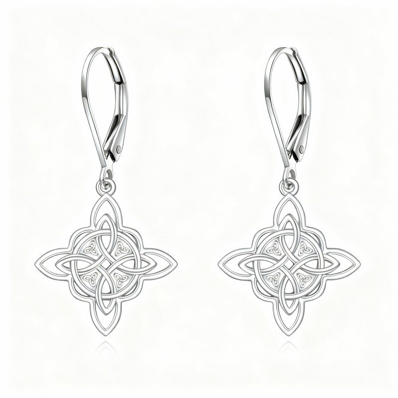 10K White Gold Celtic Knot Drop Earrings-15