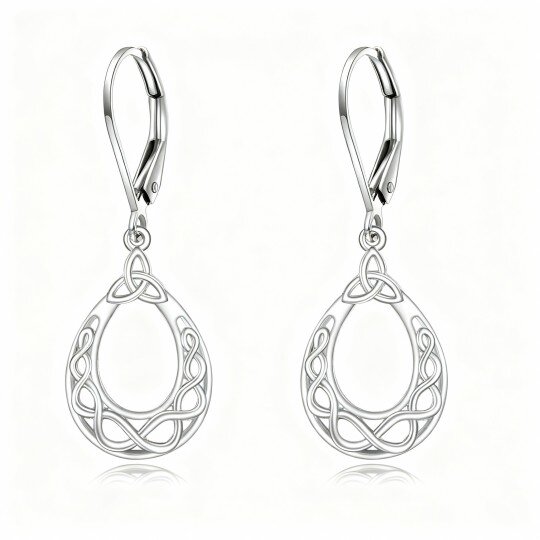10K White Gold Celtic Knot Drop Earrings