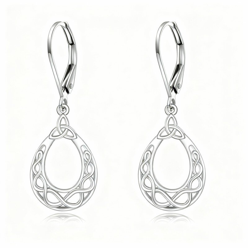 10K White Gold Celtic Knot Drop Earrings-18