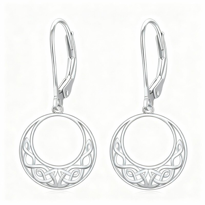 10K White Gold Celtic Knot Drop Earrings-1